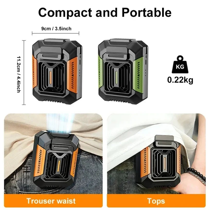 3 Speeds Portable USB Waist Clip Hanging Neck Fan 2 in 1 4000MAH with Power Bank LED Light Rechargeable Fan for Outdoor Labor