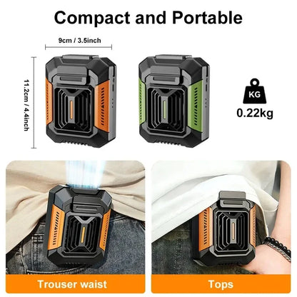 3 Speeds Portable USB Waist Clip Hanging Neck Fan 2 in 1 4000MAH with Power Bank LED Light Rechargeable Fan for Outdoor Labor