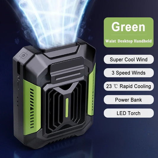 3 Speeds Portable USB Waist Clip Hanging Neck Fan 2 in 1 4000MAH with Power Bank LED Light Rechargeable Fan for Outdoor Labor